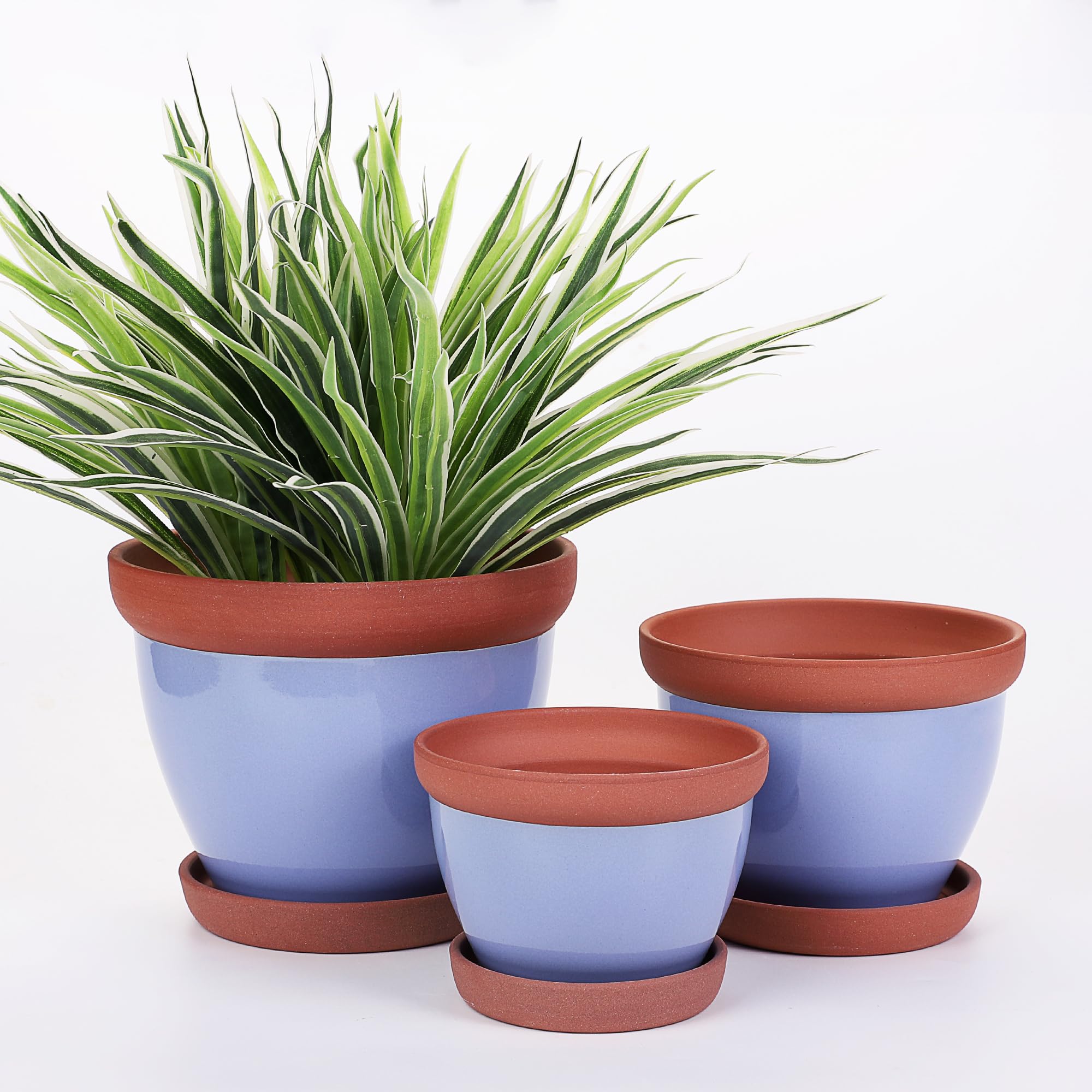 Amazon.com: Yishang Glazed Terracotta Pots with Saucers, Set of 3